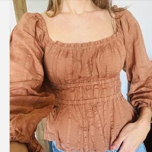 NWT J.Crew textured peasant top. Size XL color Tan Rust.  100% cotton Light
